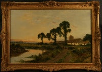 English Sunset Landscape with Three Tress
