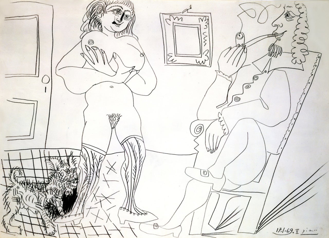 Pablo Picasso Nude - Femme Nue, Homme à la Pipe et Chien