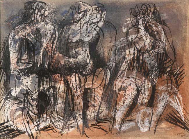 Henry Moore - Three Seated Figures: Ideas for Sculpture, 1941 For Sale at 1stdibs