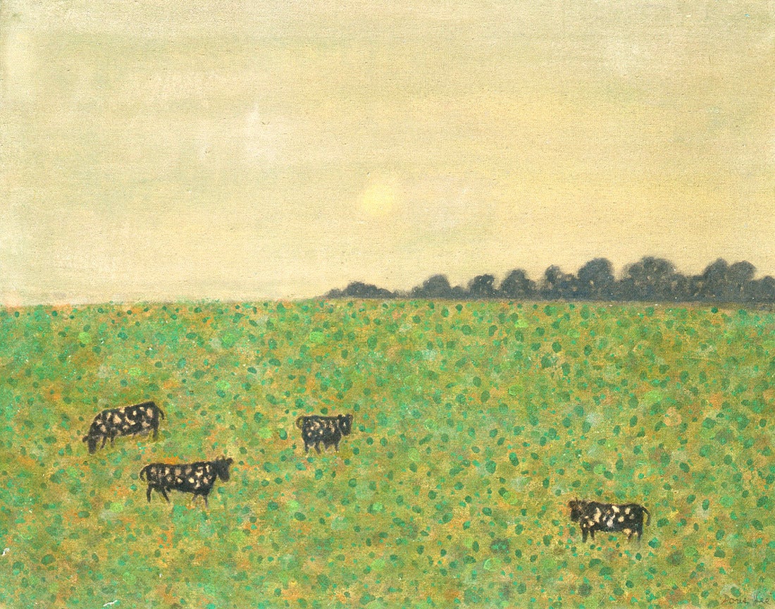 Doris Emrick Lee Animal Painting - Cows, Woodstock