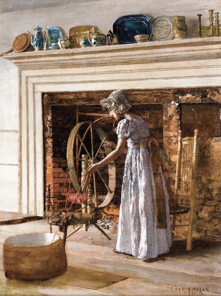 Edward Percy Moran Interior Painting - The Old Spinning Wheel
