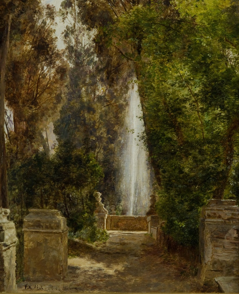 Janus Andreas Barthotin la Cour Landscape Painting - A fontain at the Villa d`Este in Tivoli, near Rome