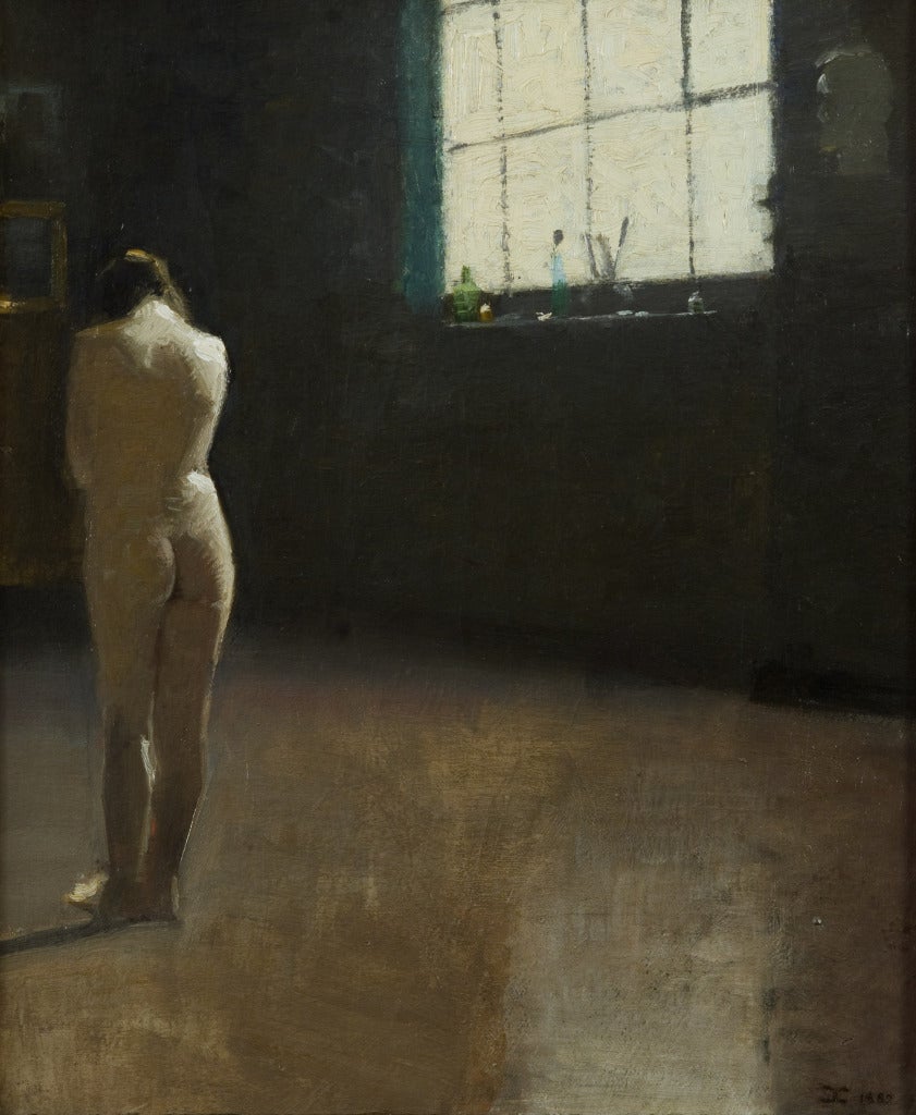 Christian Valdemar Clausen Interior Painting - Nude model in Laurits Tuxen`s studio