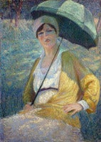 Femme avec un parasol, par le peintre impressionniste belge lié à Pointillisim