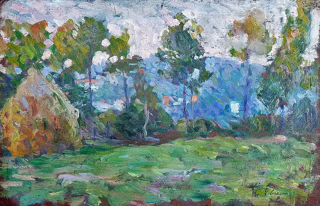 Paysage à la meule, impressionist landscape painting - Painting by Henri Lebasque