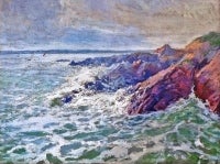 Vue des falaises de Douarnenez en Bretagne, peinture de paysage marin