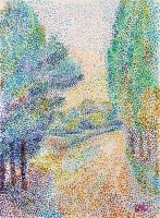 Ruelle bordée d'arbres. Early neo-impressionist work of Pointillism.