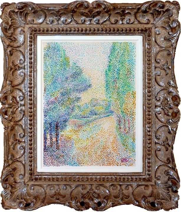 Ruelle bordée d'arbres. Early neo-impressionist work of Pointillism. - Painting by Hippolyte Petitjean