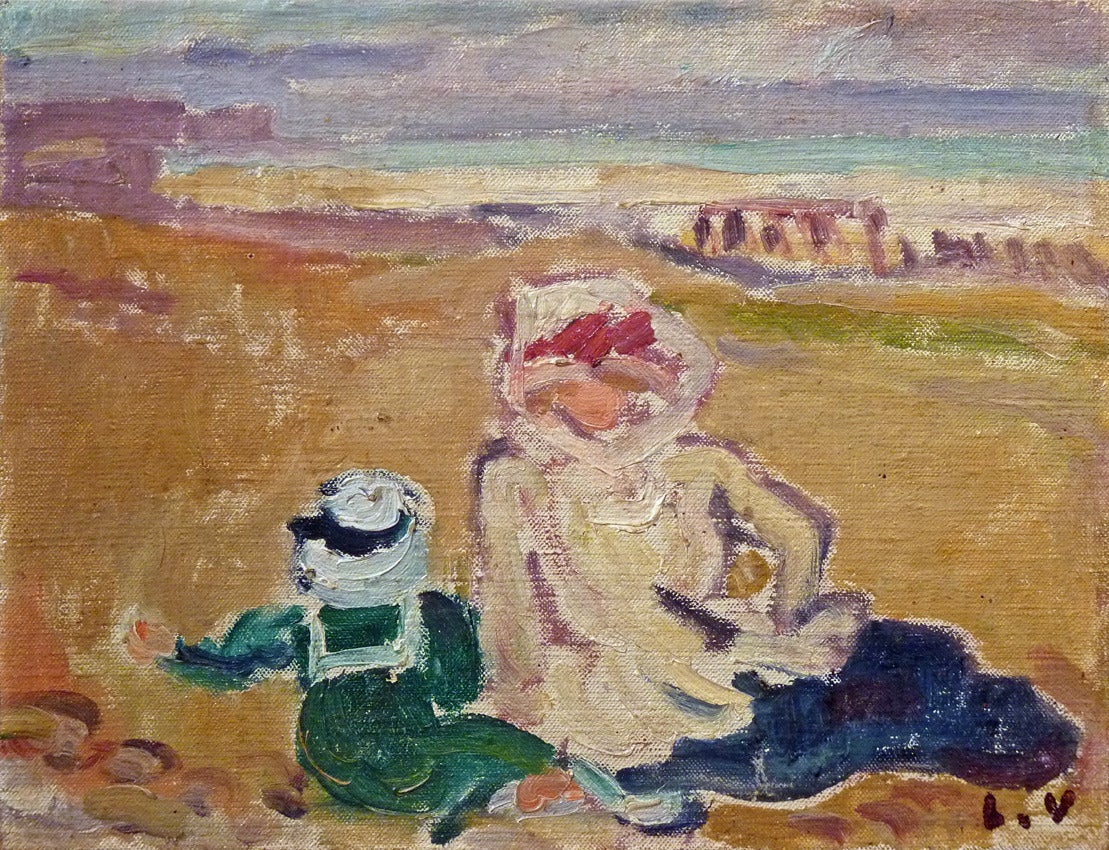 Louis Valtat Figurative Painting - Mother and child on the beach. Certified and cat. raisonné listed painting