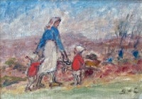 Peasant an her two children, oil painting by d'Espagnat, close friend of Renoir