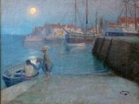 Bretonischer Hafen bei Mondschein von amerikanischer Künstlerin, die in Frankreich arbeitet