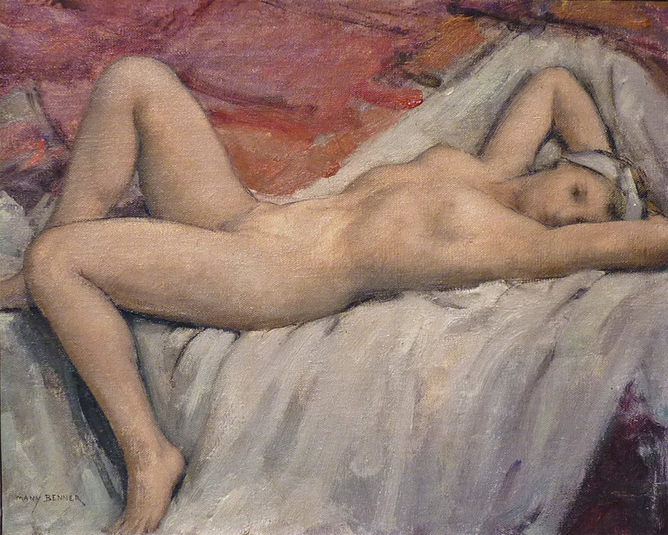 Liegende Nackte – Painting von Emmanuel Michel (Many) Benner