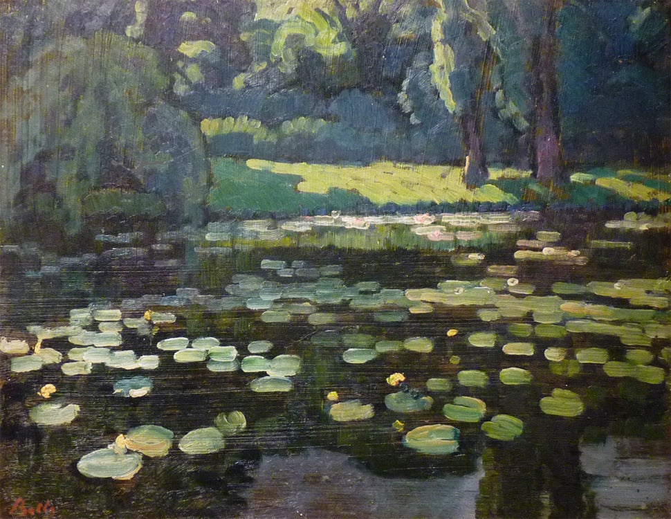 Marcel Belle Landscape Painting - Water Lilies. French oil painting.