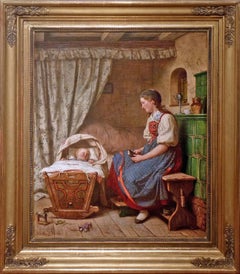 Mother with infant. German academic Romanticism genre painting by Julius Geertz