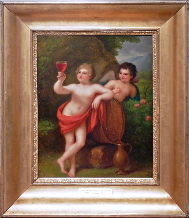 Traugott Lebrecht Pochmann Figurative Painting - Bacchus and Cupid. Neoclassicist genre painting of academic art.