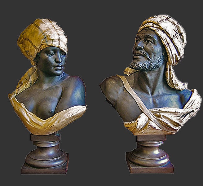 Rudolf Thiele Nude Sculpture - A Pair of Nubian Busts. Realistic Belle Epoque sculptures.