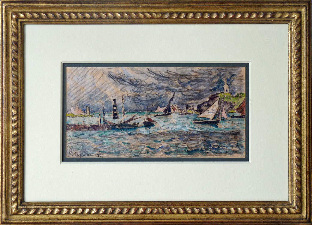 Bretagne, Voiliers dans le port - Painting by Paul Signac