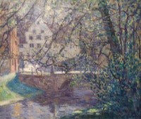 Castle grounds. Landscape view oil painting by german artist F.Osswald