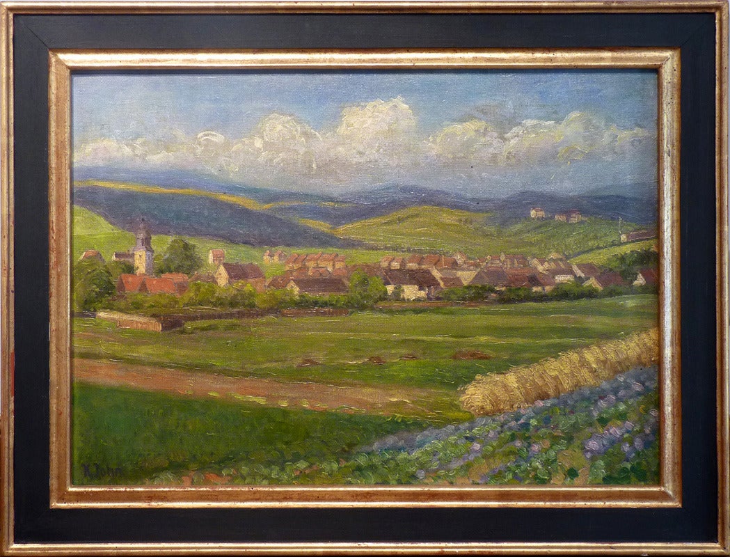 Village in Thuringia - Eastern Germany - Painting by Kurt John