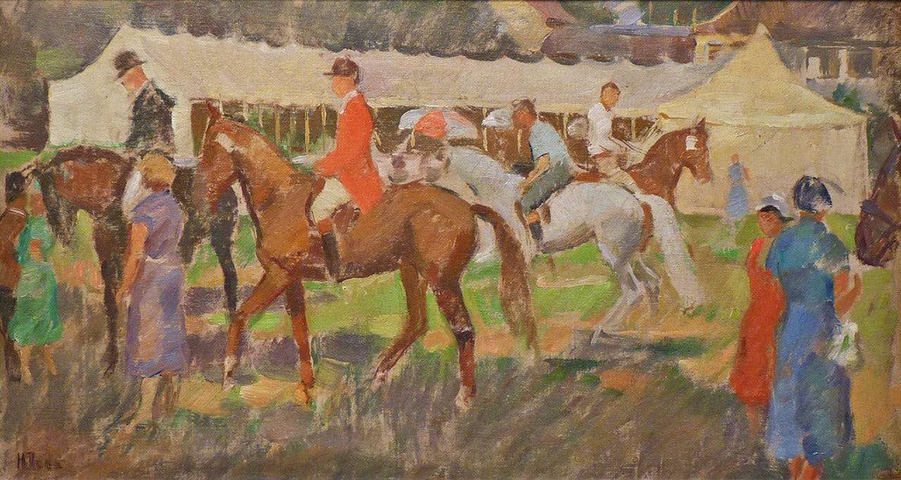 Heinrich Rode Figurative Painting - Horse-riding at  Klein Flottbek Arena / Hamburg