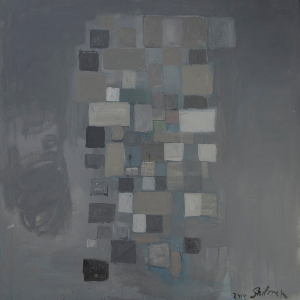 Frank Shifreen Abstract Painting - Abstract Grid Composition in Grays