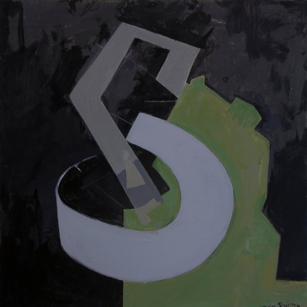 Abstract Painting Frank Shifreen - Composition abstraite verte, noire et grise