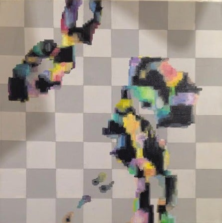 Kathy Grayson Abstract Painting - Untitled (Pixel with Grid)