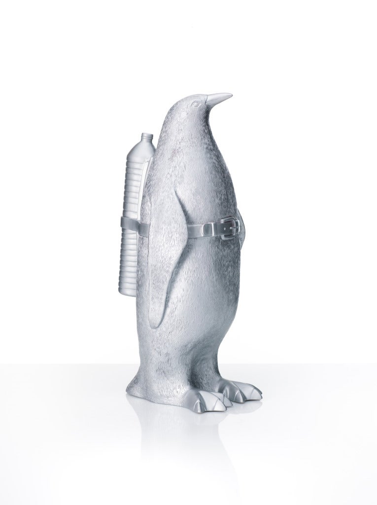 William Sweetlove Figurative Sculpture - Small cloned Penguin with water bottle