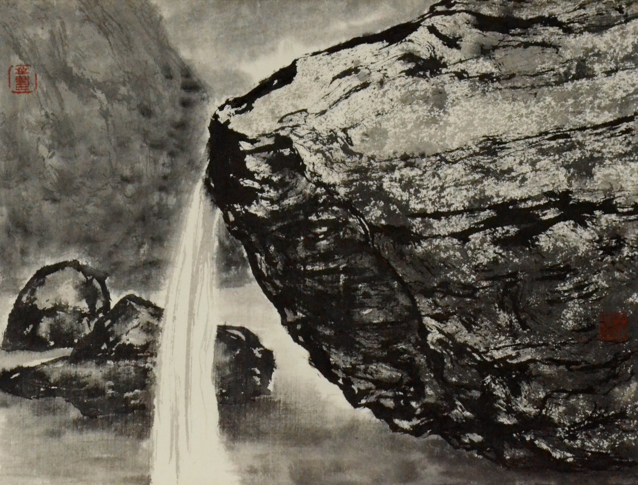 Mansheng Wang Landscape Painting - Waterfall V