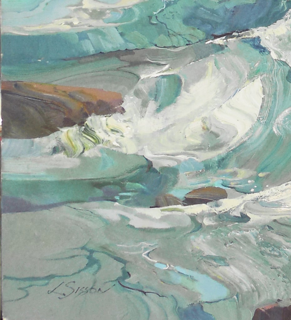 Signed lower left, 'L. Sisson' 
Painted circa 1995

A dramatic seascape showing surf off the rocky coast of Maine. The youngest artist ever to be elected a member of the American Watercolor Society, Sisson now paints exclusively with oils. His