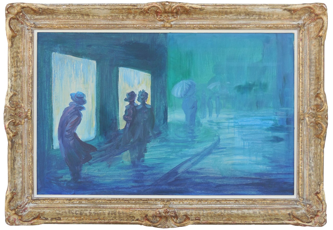 Rainy Night, St. Paul - Painting by Lloyd Herfendahl