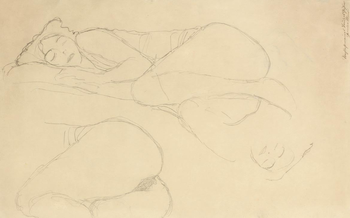 Gustav Klimt Nude - Two studies of a reclining nude
