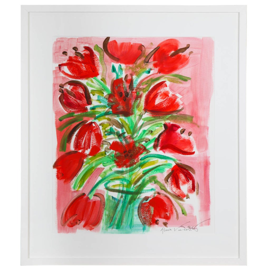 Red Tulips - Painting by Gloria Vanderbilt