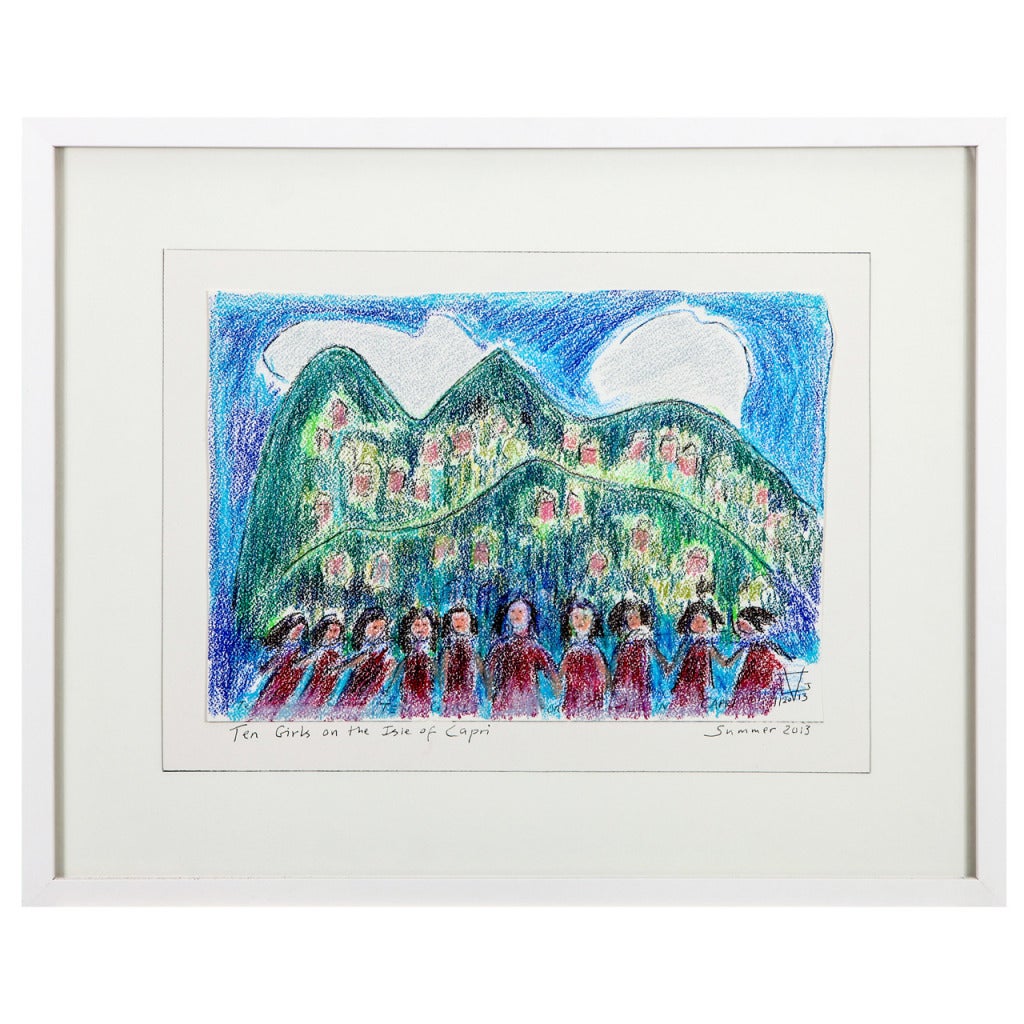 Ten Girls on the Isle of Capri - Painting by Gloria Vanderbilt