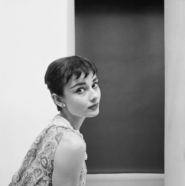 Mark Shaw Black and White Photograph - Audrey Hepburn Wearing Claire McCardell for Mademoiselle Magazine