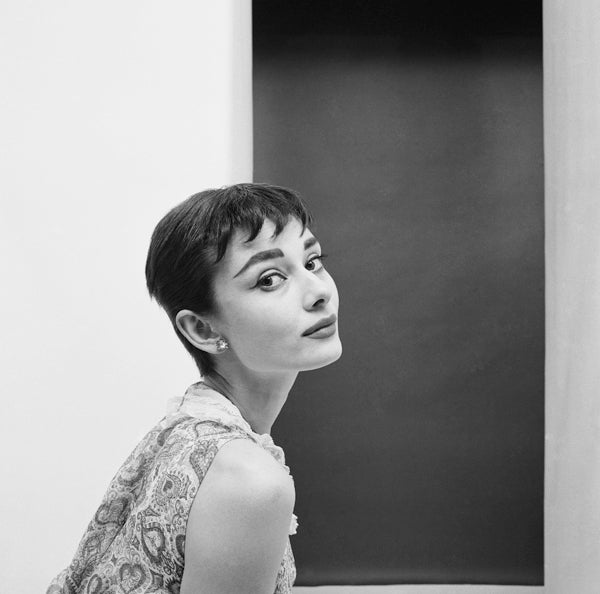 Mark Shaw Black and White Photograph - Audrey Hepburn Wearing Claire McCardell for Mademoiselle Magazine