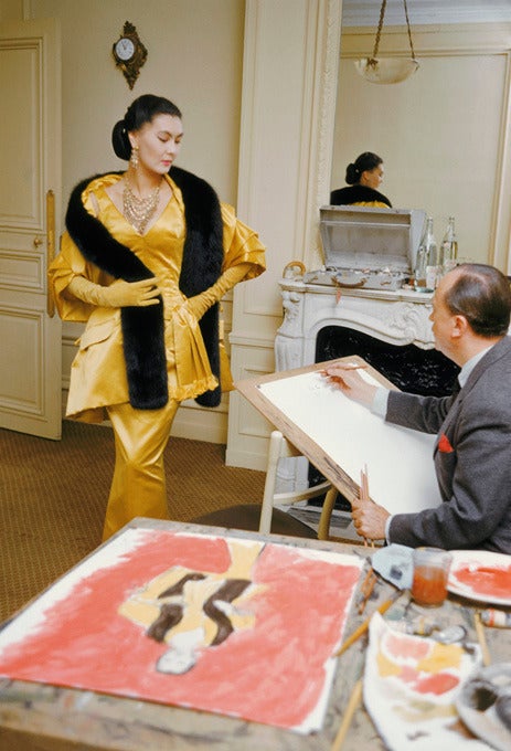 Mark Shaw Color Photograph - Dior, Alla in Artamene with Eric, 1954