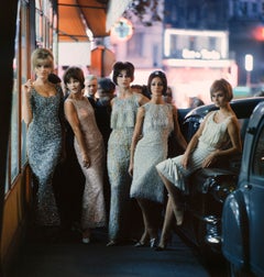 Mod Girls in Sequined Dresses at Night, Paris, 1961