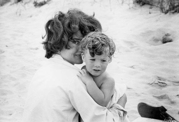 Mark Shaw Portrait Photograph - Jacqueline and Caroline Kennedy on the beach in Hyannis Port