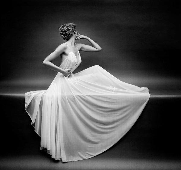Mark Shaw Black and White Photograph - Vanity Fair Sheer Gown Left Arm Up