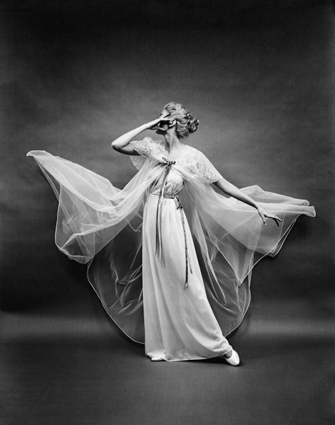 Mark Shaw Black and White Photograph - Vanity Fair Sheer Robe Blowing