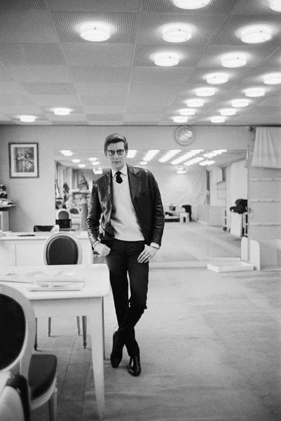 Mark Shaw Black and White Photograph - Yves St. Laurent in His Studio