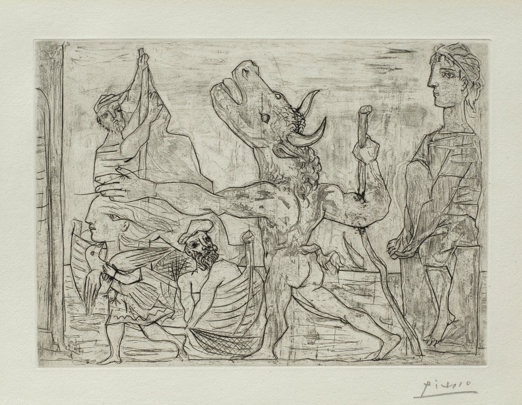 Pablo Picasso Animal Print - Minotaure aveugle guidé par une Fillette, III