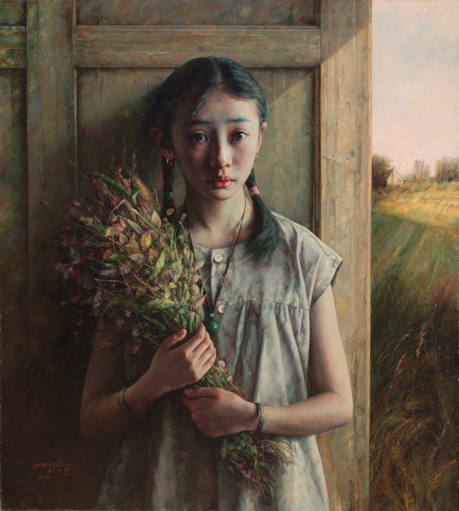 Zhao Kailin Portrait Painting - Girl with Bouquet