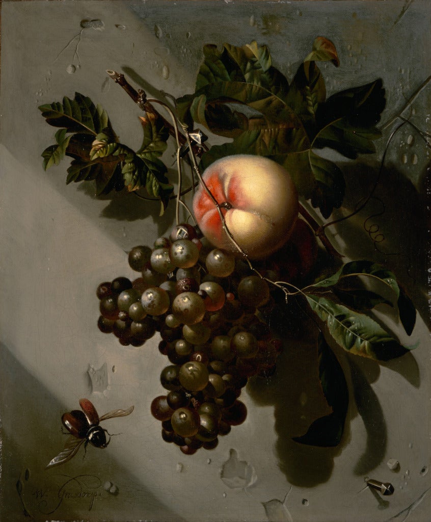 Still life with grapes and a peach - Painting by Willem Grasdorp