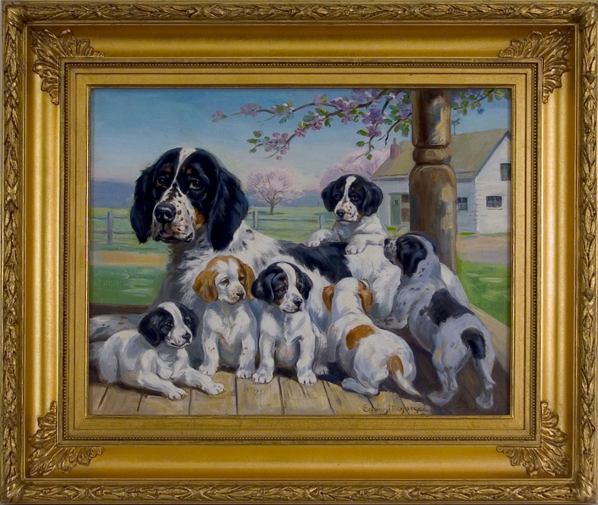 Bess and Her Puppies - Painting by Edwin Megargee
