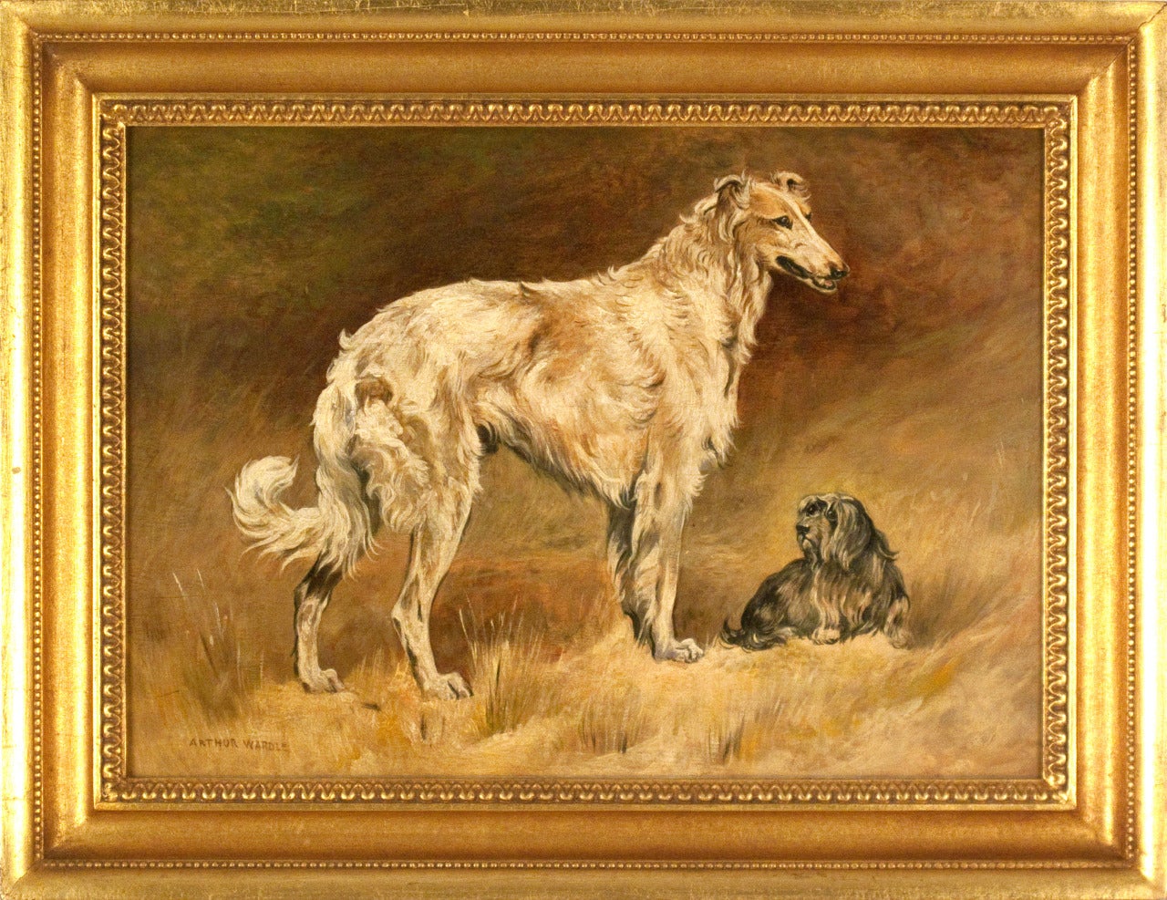 Borzoi and Skye Terrier, Property of Her Majesty, Queen Alexandra - Painting by Arthur Wardle