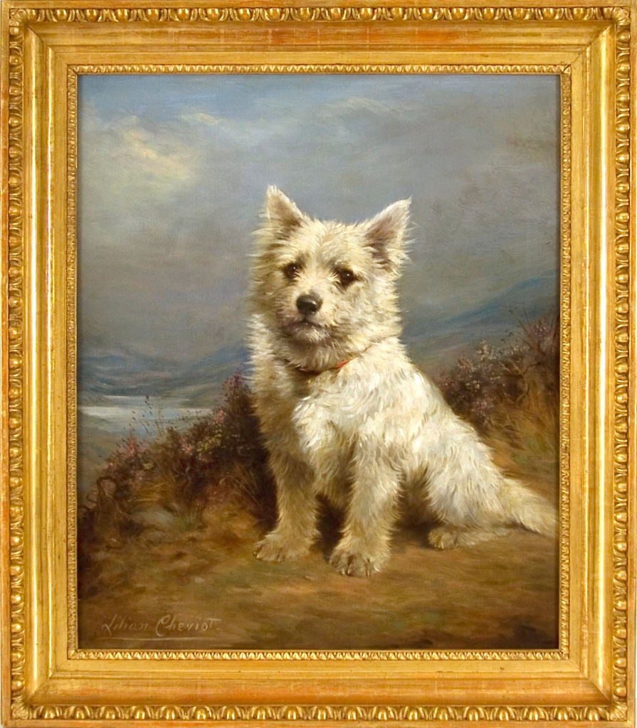 West Highland Terrier in a Landscape - Painting by Lilian Cheviot