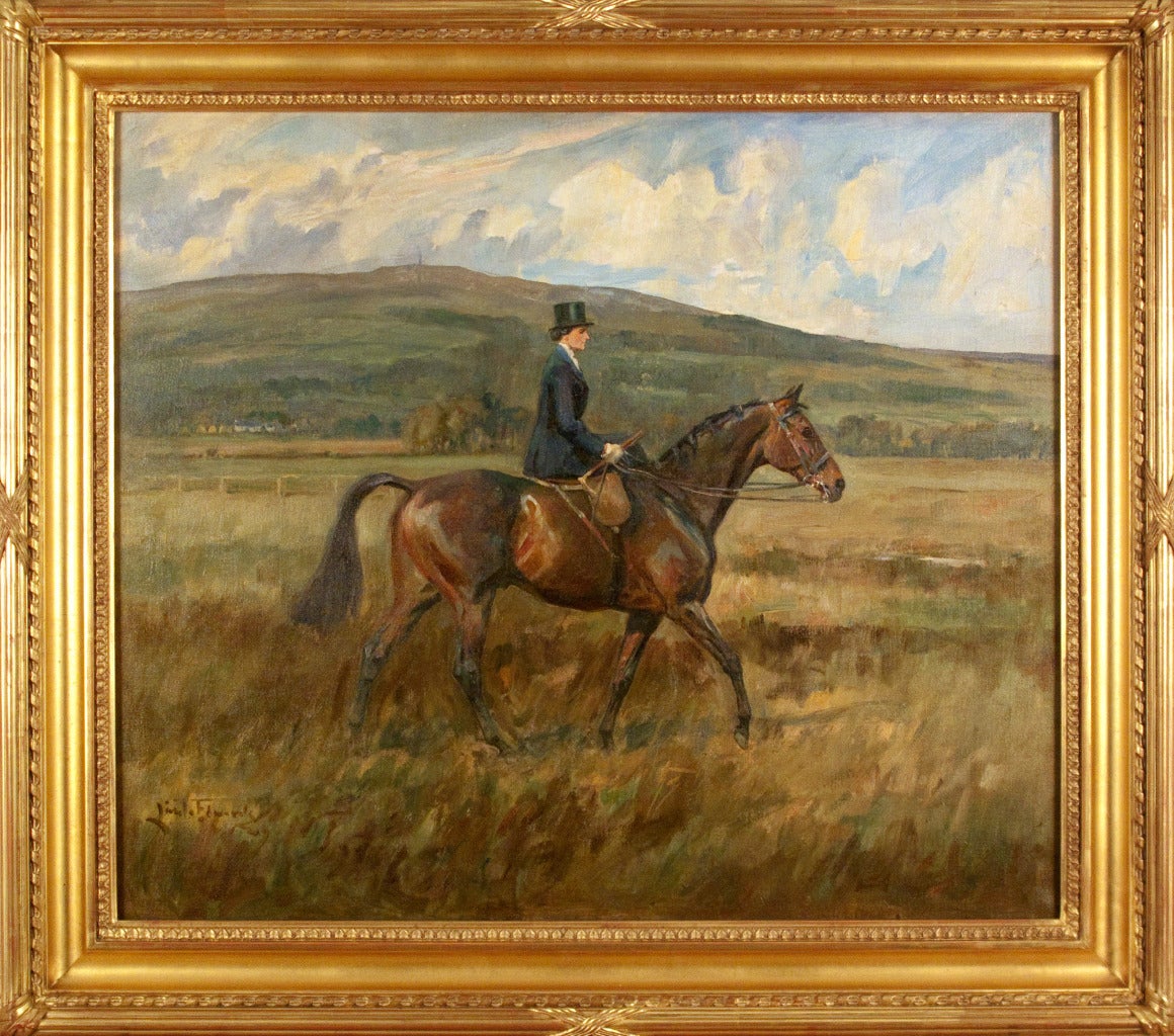 Lionel Edwards Animal Painting - Mrs. Ewing, Sidesaddle on a Bay Hunter