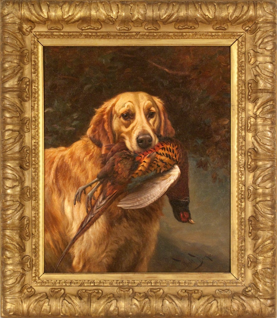 Golden Retriever with Pheasant - Painting by Wright Barker